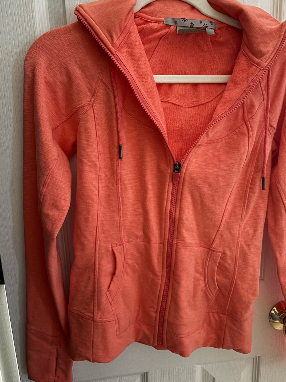 NWT Athleta Coral Orange Slub Strength Zip Hoodie for Women - Picture 2 of 5